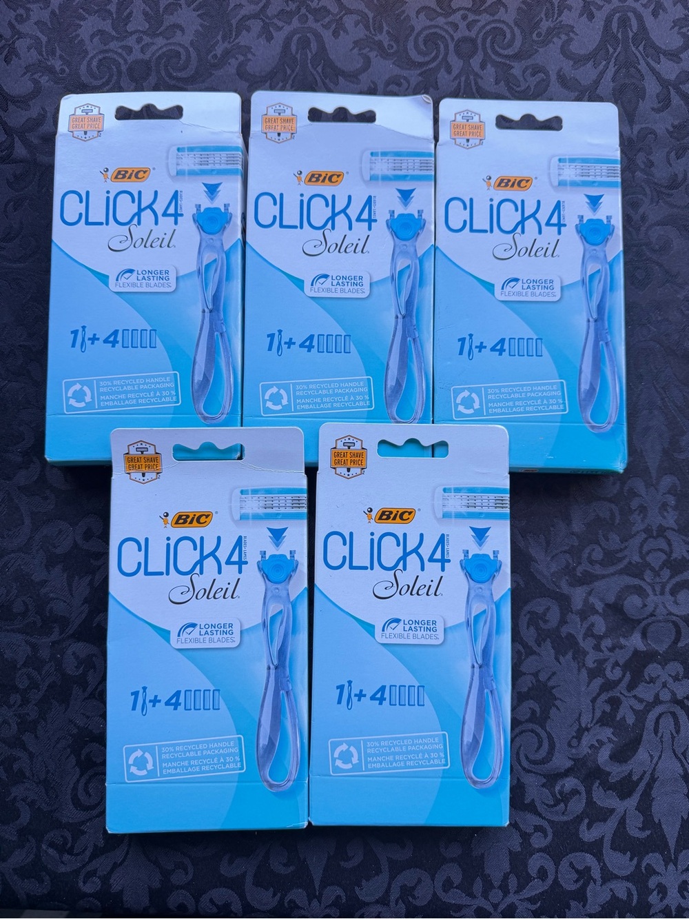 Lot if 5 NEW BIC Click 4 Soleil Women’s Refillable Razor 1 Handle + 4 Cartridges